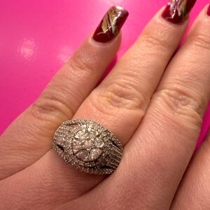 Natural Diamond and Sterling Silver Ring Size 7